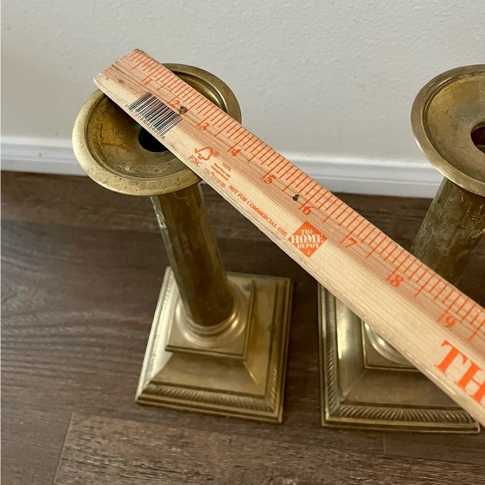 Antique Brass Candlestick Holders Set of 2 - Picture 3 of 13